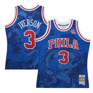 Allen Iverson Philadelphia 76ers 1996/97 Hardwood Classics Asian Heritage 6.0 Swingman Throwback Player Jersey Unique Royal