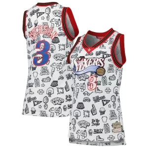 Allen Iverson Philadelphia 76ers Women's Collectible 2000 Doodle Swingman Jersey White