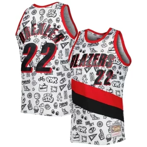 Clyde Drexler Portland Trail Blazers 1991 92 Hardwood Classics Moderne Doodle Swingman Jersey White