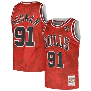 Dennis Rodman Chicago Charming Bulls 1997/98 Hardwood Classics Asian Heritage 6.0 Swingman Throwback Player Jersey Red