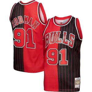 Dennis Rodman Chicago Prime Bulls Big & Tall Hardwood Classics 1995/96 Split Swingman Jersey Red/Black