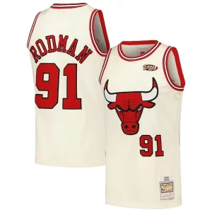 Dennis Rodman Chicago Bulls Chainstitch Swingman Exceptionnel Jersey Cream