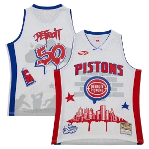 Detroit Pistons x Tats Cru Hardwood Classics Collectible Fashion Jersey White