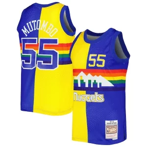 Dikembe Mutombo Denver Nuggets Hardwood Classics 1991/92 Split Swingman Jersey Royal/Gold Incontournable