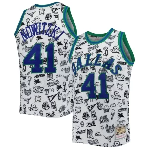 Dirk Nowitzki Dallas Mavericks 1998/99 Admirable Hardwood Classics Doodle Swingman Jersey White
