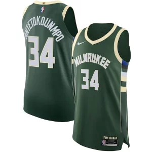 Giannis Antetokounmpo Splendide Milwaukee Bucks Nike Authentic Jersey Association Edition Hunter Green
