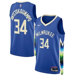 Giannis Antetokounmpo Milwaukee Bucks Nike Unisex 2022/23 Swingman Jersey City Edition Royal Élégant