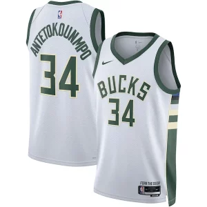 Giannis Antetokounmpo Milwaukee Bucks Nike Unisex Swingman Exclusif Jersey Association Edition White/Hunter Green