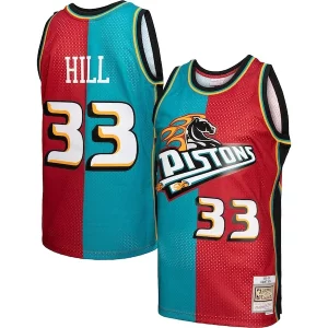 Grant Hill Detroit Pistons Hardwood Classics 1999/00 Split Swingman Jersey Exceptionnel Teal/Red