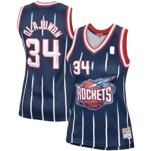 Hakeem Olajuwon Houston Rockets Women's Hardwood Classics Dashing Swingman Jersey Navy/Red