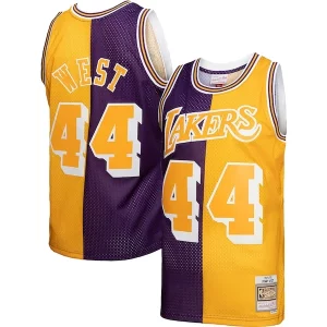 Jerry West Los Angeles Lakers Élégant Hardwood Classics 1971/72 Split Swingman Jersey Purple/Gold