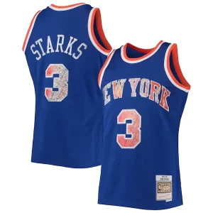 John Starks New York Knicks 1991/92 Hardwood Classics NBA 75th Anniversary Diamond Swingman Jersey Luxueux Blue