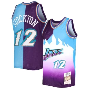 John Stockton Utah Jazz Hardwood Classics 1996/97 Split Swingman Jersey Purple/Turquoise Vibrant