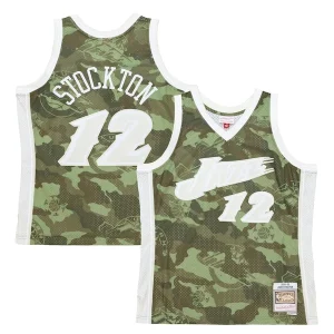 John Stockton Utah Jazz Hardwood Classics 1998/99 Ghost Green Swingman Jersey Camo Unique