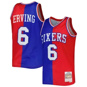 Julius Erving Philadelphia 76ers Hardwood Classics Exclusif 1982/83 Split Swingman Jersey Royal/Red