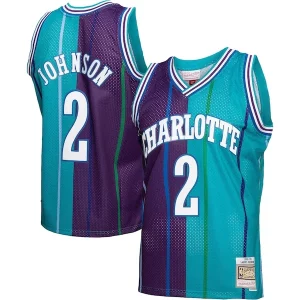 Larry Johnson Charlotte Hornets Hardwood Classics Split Swingman Exclusif Jersey Teal/Purple