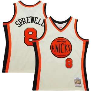 Latrell Sprewell New York Knicks Chainstitch Swingman Haut de gamme Jersey Cream