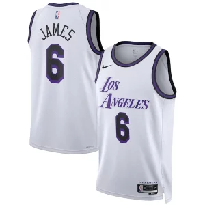LeBron James Los Angeles Lakers Nike Unisex 2022/23 Swingman Jersey City Edition White Refiné