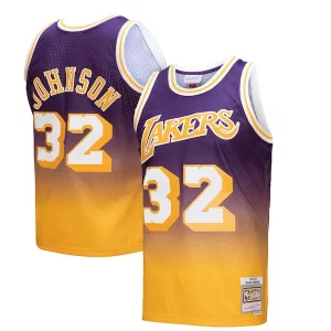 Magic Johnson Los Angeles Distingué Lakers 1984/85 Hardwood Classics Fadeaway Swingman Player Jersey Gold/Purple