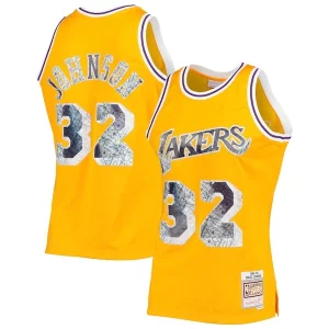 Magic Johnson Los Angeles Lakers 1984/85 Hardwood Classics NBA 75th Collectible Anniversary Diamond Swingman Jersey Gold
