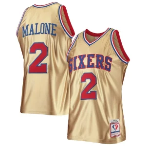 Moses Malone Philadelphia 76ers 75th Anniversary 1982/83 Hardwood Classics Swingman Gracieux Jersey Gold