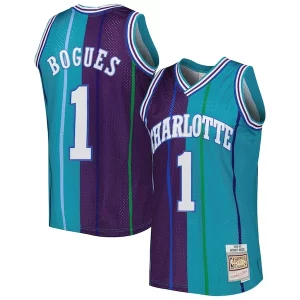 Muggsy Bogues Charlotte Hornets Confortable Hardwood Classics 1992/93 Split Swingman Jersey Teal/Purple