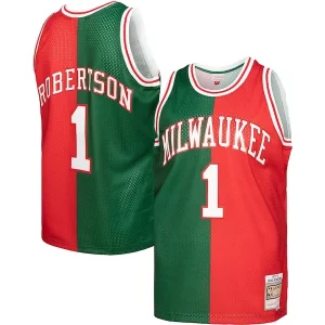 Oscar Robertson Milwaukee Bucks Hardwood Classics 1971/72 Élégant Split Swingman Jersey Green/Red