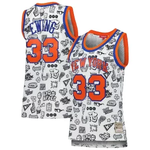 Patrick Ewing New York Knicks Women's 1991 Doodle Swingman Jersey White Sophistiqué