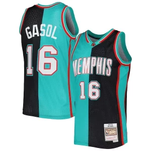 Pau Gasol Distingué Memphis Grizzlies Hardwood Classics 2001/02 Split Swingman Jersey Black/Turquoise