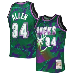 Ray Allen Milwaukee Bucks 1996/97 Hardwood Classics Marble Unique Swingman Jersey Green