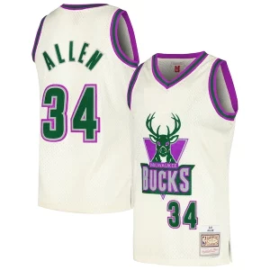 Ray Allen Milwaukee Magnifique Bucks Chainstitch Swingman Jersey Cream
