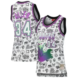 Ray Allen Milwaukee Bucks Women's 1996 Doodle Swingman Magnifique Jersey White