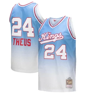 Reggie Theus Sacramento Kings 1985/86 Hardwood Classics Fadeaway Refiné Swingman Player Jersey White/Light Blue