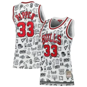 Scottie Pippen Chicago Bulls Women's Haut de gamme 1997 Doodle Swingman Jersey White