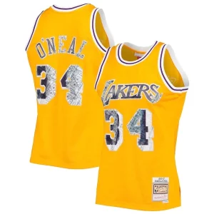 Shaquille O'Neal Los Angeles Lakers 1996 97 Hardwood Classics Dashing NBA 75th Anniversary Diamond Swingman Jersey Gold