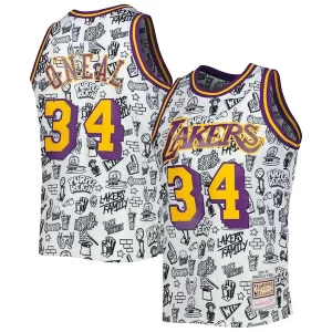 Shaquille O'Neal Los Angeles Lakers Éclatant 1996/97 Hardwood Classics Doodle Swingman Jersey White