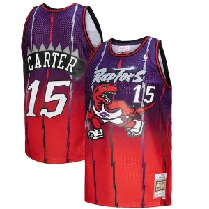 Vince Carter Toronto Raptors 1998/99 Distingué Hardwood Classics Fadeaway Swingman Player Jersey Red/Purple
